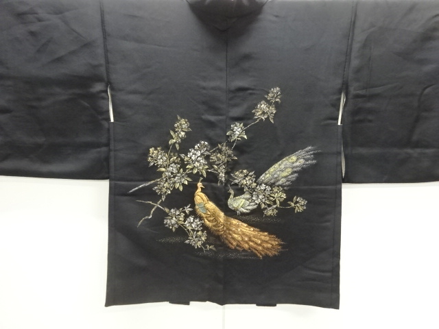 JAPANESE KIMONO / HAORI / SILK / WOVEN PEACOCK
